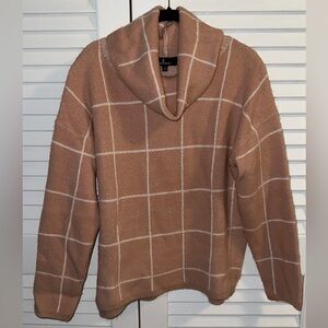 Lulu's Camel Windowpane Cowl Sweater